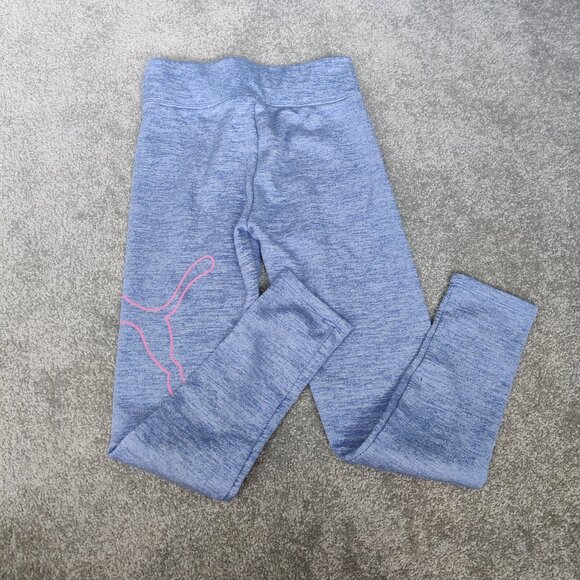 Puma Girls Leggings Size L 10 / 12 Blue Pink Print Fleece Warm Athleisure Comfy - Picture 2 of 4